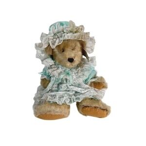 Bearington Collection Chaucer Teddy Bear Plush Mint Green Lace Dress‎ Bonnet